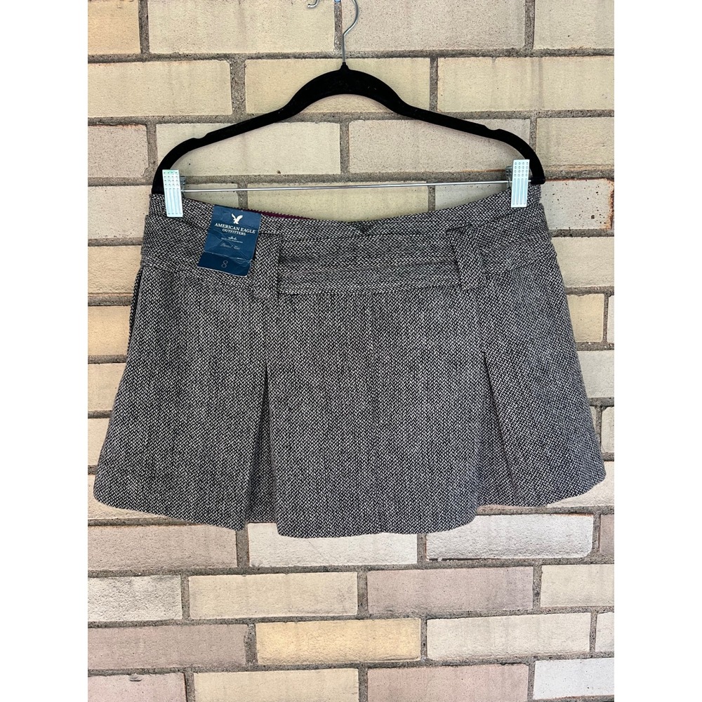Vtg American Eagle Y2K Herringbone Pleated Micro Mini Skirt Wool Size 8 NWT - Picture 6 of 8